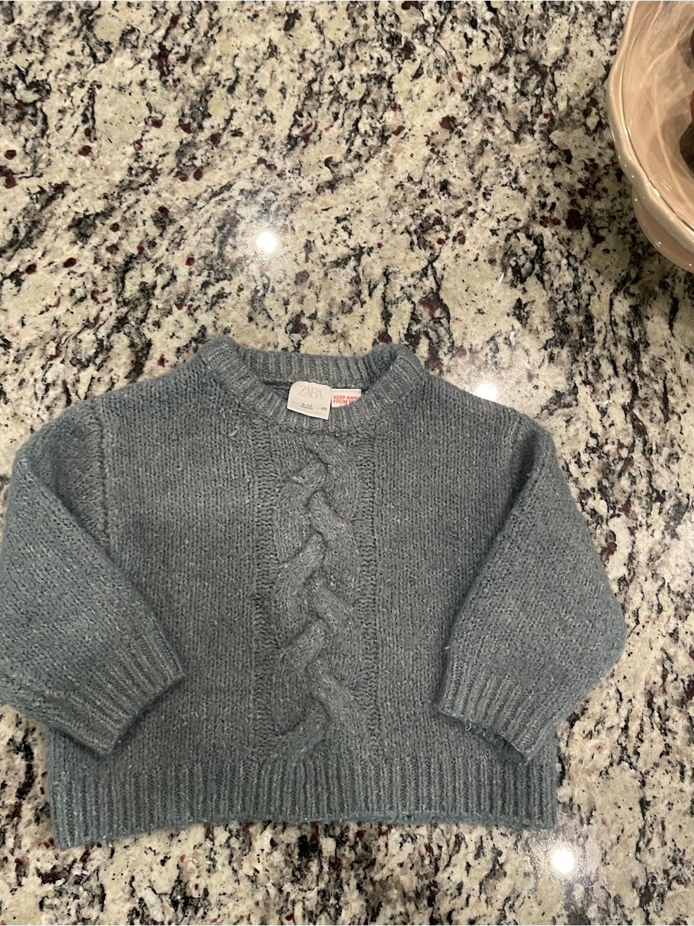 Zara Heathered Slate Cable Knit Crew Sweater